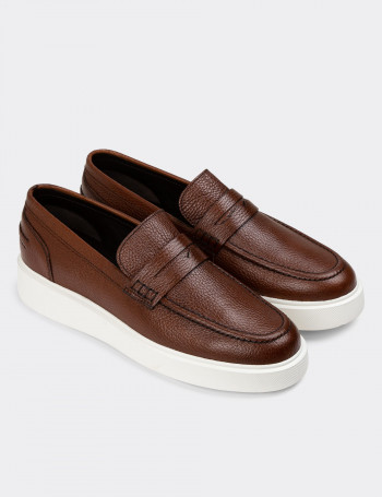 Hakiki Deri Taba Rengi Erkek Loafer Ayakkabı - 01964MTBAE02