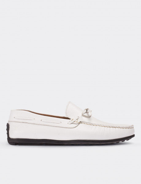Hakiki Deri Beyaz Loafer Erkek Ayakkabı