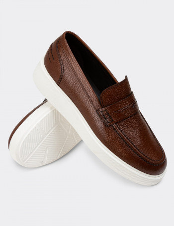 Hakiki Deri Taba Rengi Erkek Loafer Ayakkabı - 01964MTBAE02