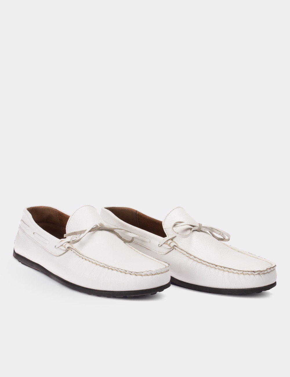 Hakiki Deri Beyaz Loafer Erkek Ayakkabı - 01647MBYZC01