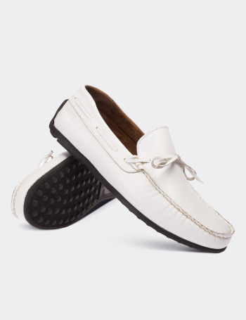 Hakiki Deri Beyaz Loafer Erkek Ayakkabı - 01647MBYZC01