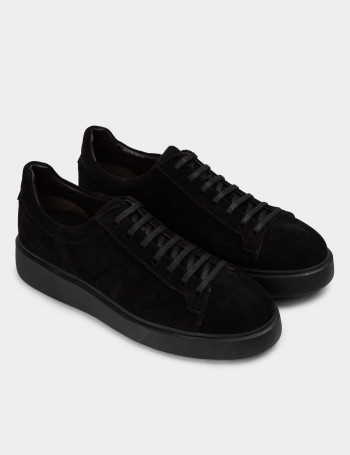 Hakiki Süet Siyah Erkek Sneaker Ayakkabı - 01954MSYHE03