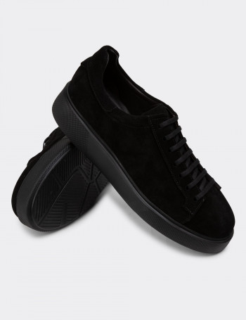 Hakiki Süet Siyah Erkek Sneaker Ayakkabı - 01954MSYHE03
