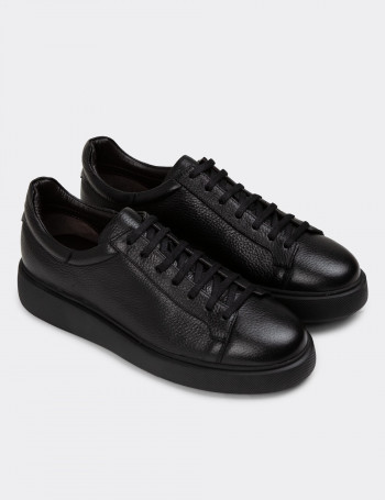 Hakiki Deri Siyah Erkek Sneaker Ayakkabı - 01954MSYHE04