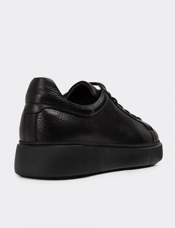 Hakiki Deri Siyah Erkek Sneaker Ayakkabı - 01954MSYHE04