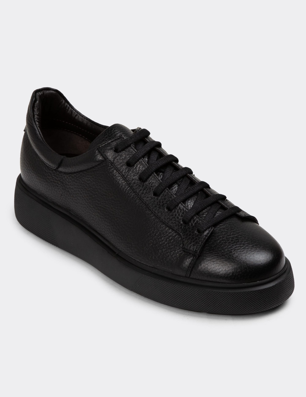 Hakiki Deri Siyah Erkek Sneaker Ayakkabı - 01954MSYHE04
