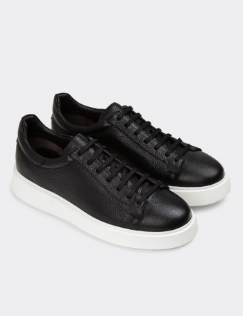 Hakiki Deri Siyah Erkek Sneaker Ayakkabı - 01954MSYHE02