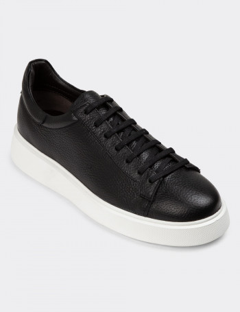 Hakiki Deri Siyah Erkek Sneaker Ayakkabı - 01954MSYHE02