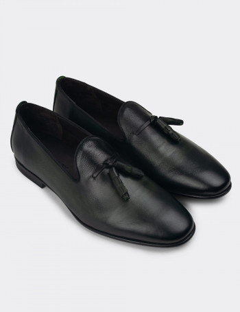 Hakiki Deri Yeşil Erkek Loafer Ayakkabı - 01702MYSLC01