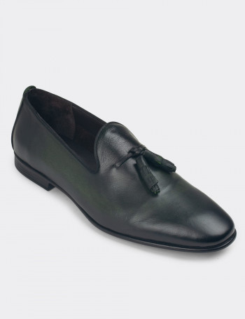 Hakiki Deri Yeşil Erkek Loafer Ayakkabı - 01702MYSLC01