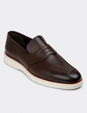 Hakiki Deri Kahverengi Erkek Loafer Ayakkabı