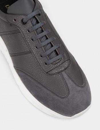 Hakiki Deri Gri Erkek Sneaker Ayakkabı - 01961MGRIP01