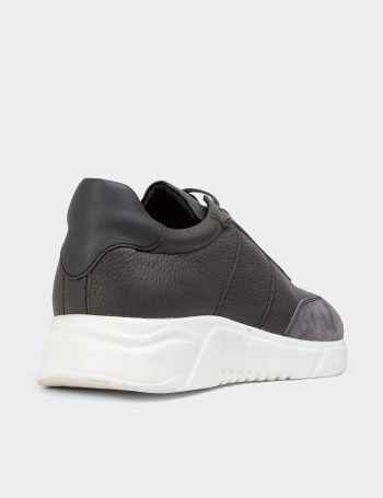 Hakiki Deri Gri Erkek Sneaker Ayakkabı - 01961MGRIP01