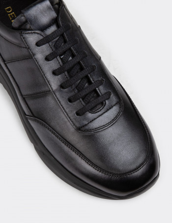 Hakiki Deri Antrasit Erkek Sneaker Ayakkabı - 01963MANTE01