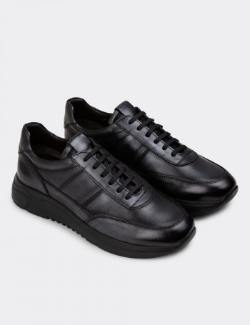 Hakiki Deri Antrasit Erkek Sneaker Ayakkabı - 01963MANTE01