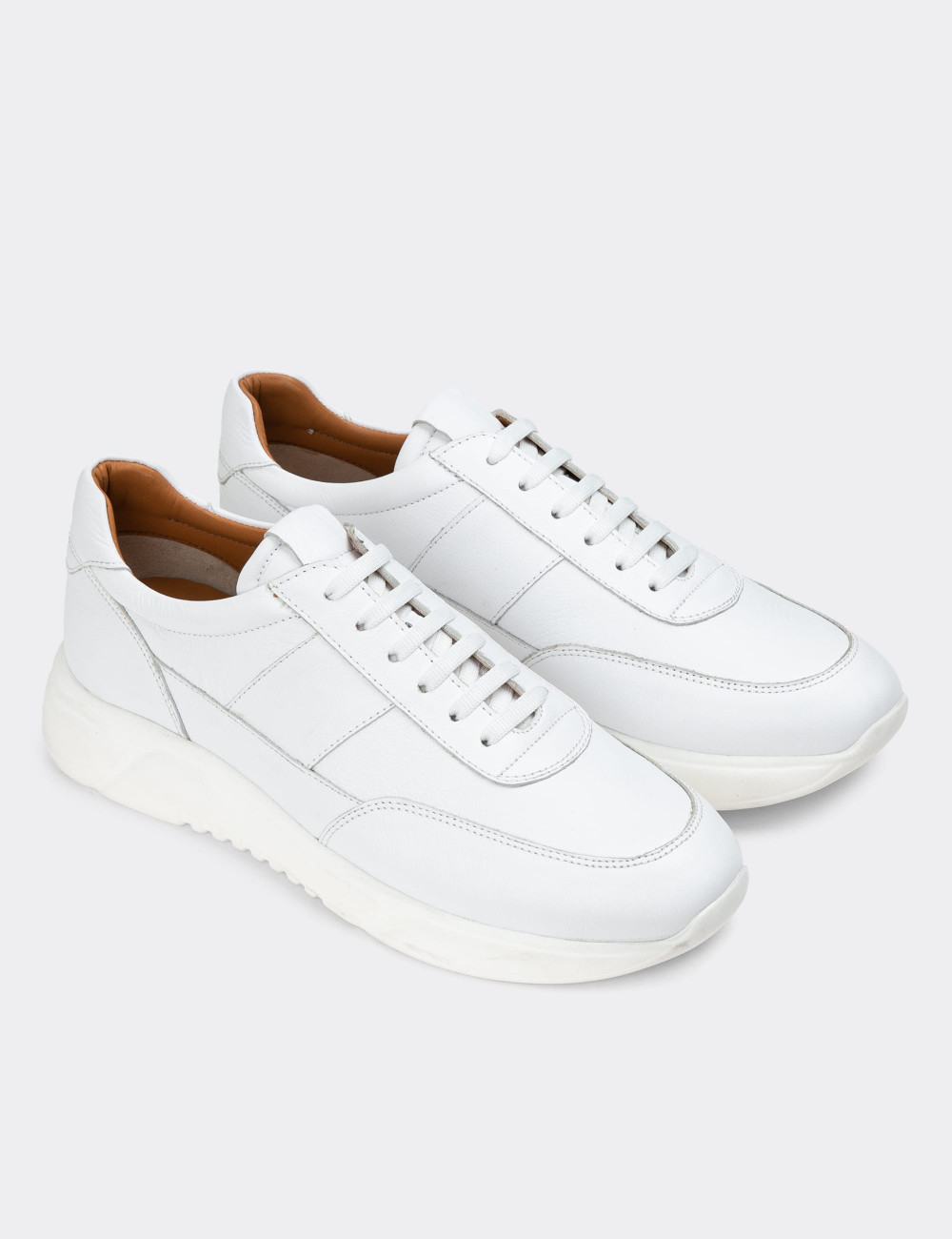 Hakiki Deri Beyaz Erkek Sneaker Ayakkabı - 01963MBYZE01