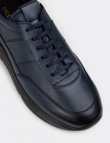 Hakiki Deri Lacivert Erkek Sneaker Ayakkabı - 01963MLCVE02