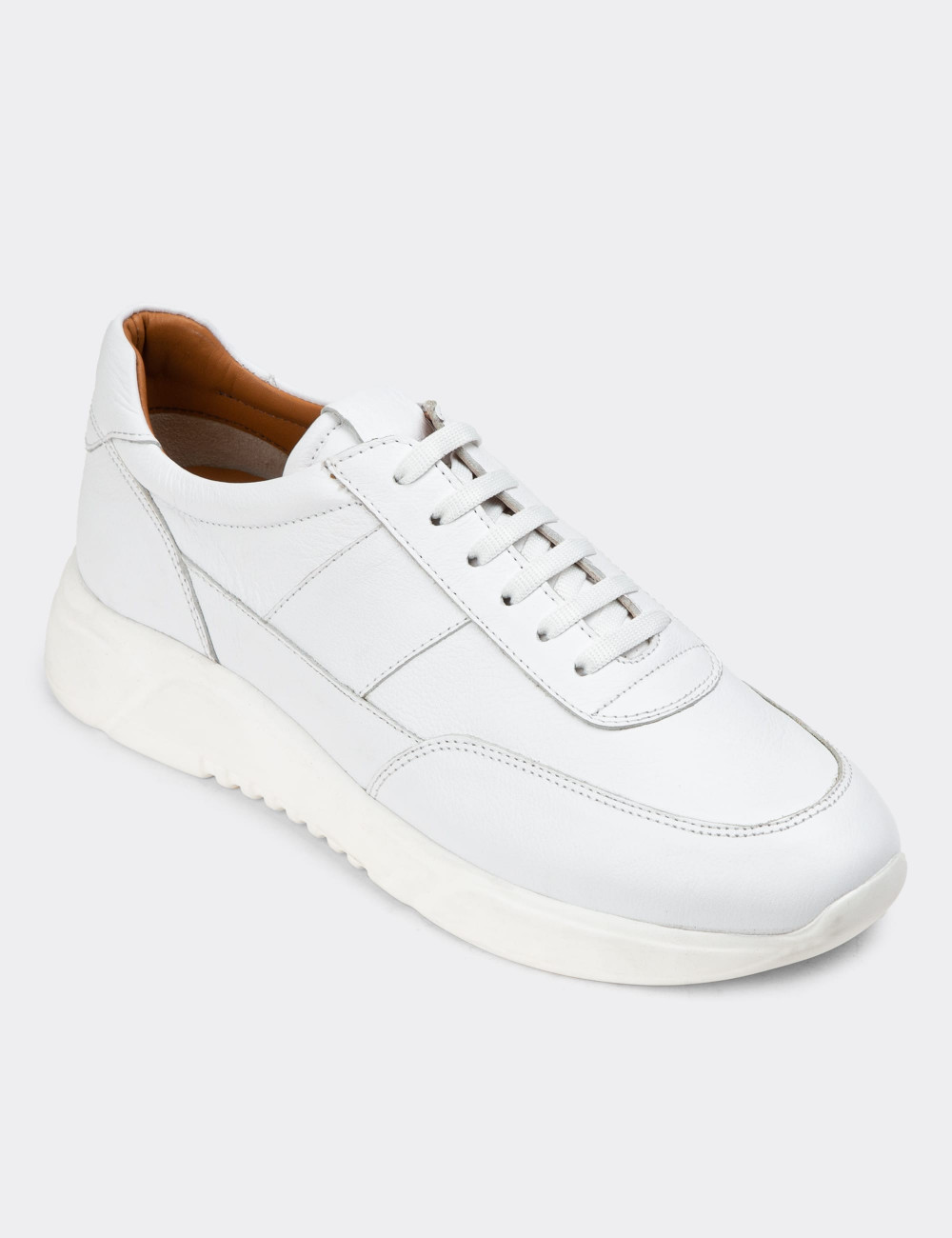 Hakiki Deri Beyaz Erkek Sneaker Ayakkabı - 01963MBYZE01