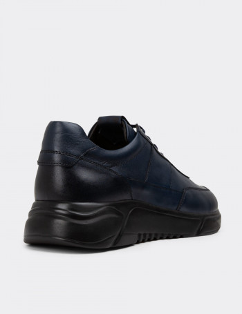 Hakiki Deri Lacivert Erkek Sneaker Ayakkabı - 01963MLCVE02