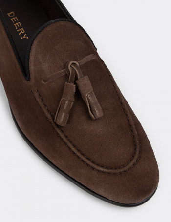 Hakiki Süet Kahverengi Erkek Loafer Ayakkabı - 01701MKHVC91