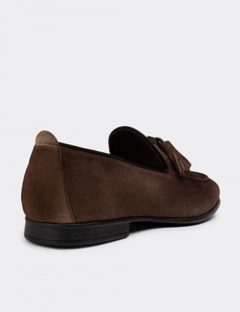 Hakiki Süet Kahverengi Erkek Loafer Ayakkabı - 01701MKHVC91