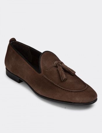 Hakiki Süet Kahverengi Erkek Loafer Ayakkabı