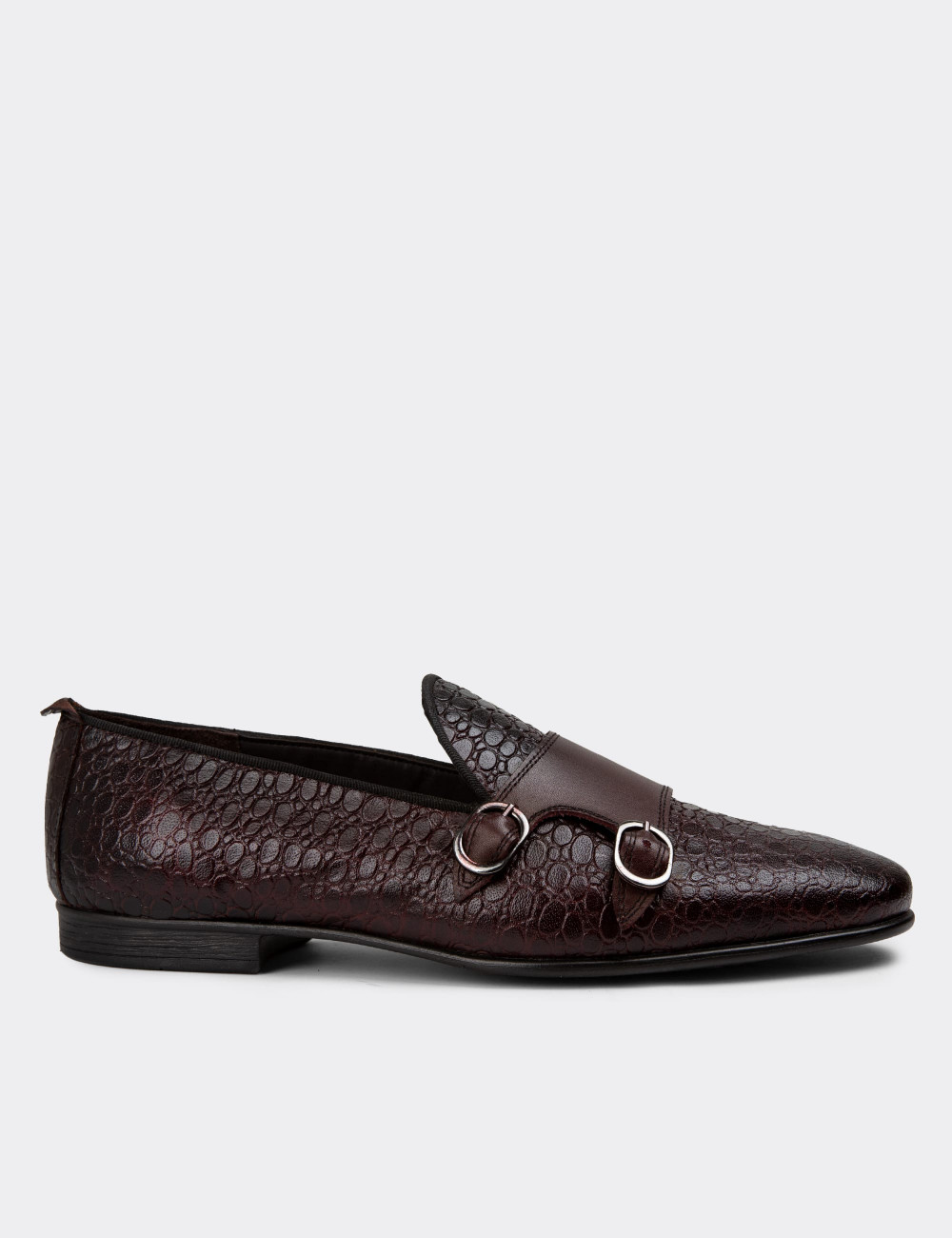 Hakiki Deri Bordo Çift Tokalı Erkek Loafer - 01704MBRDC06