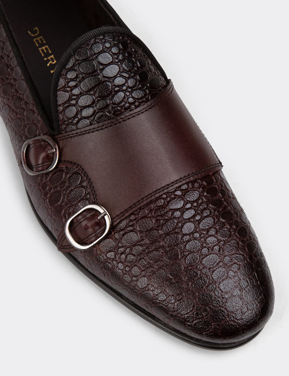 Hakiki Deri Bordo Çift Tokalı Erkek Loafer - 01704MBRDC06