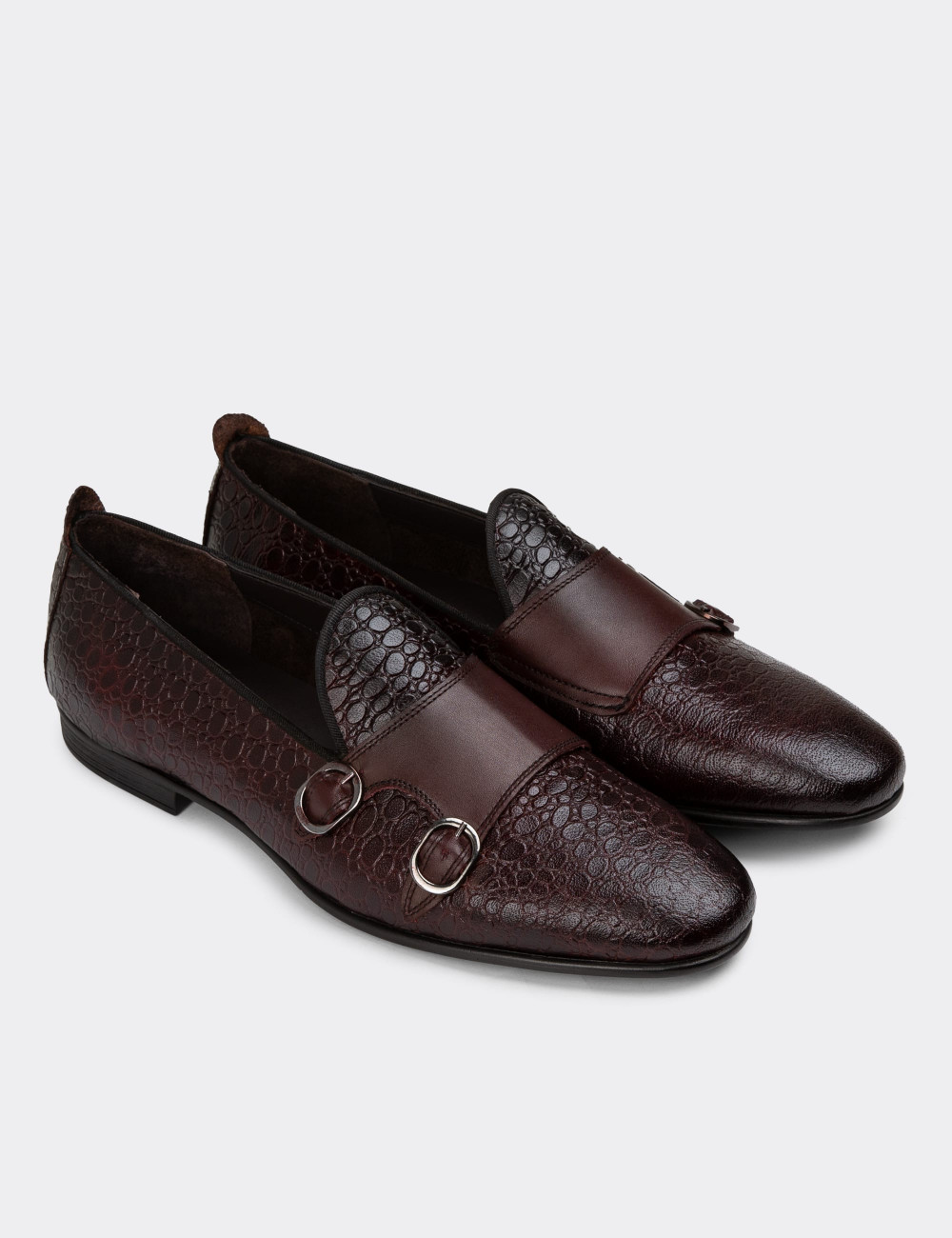 Hakiki Deri Bordo Çift Tokalı Erkek Loafer - 01704MBRDC06