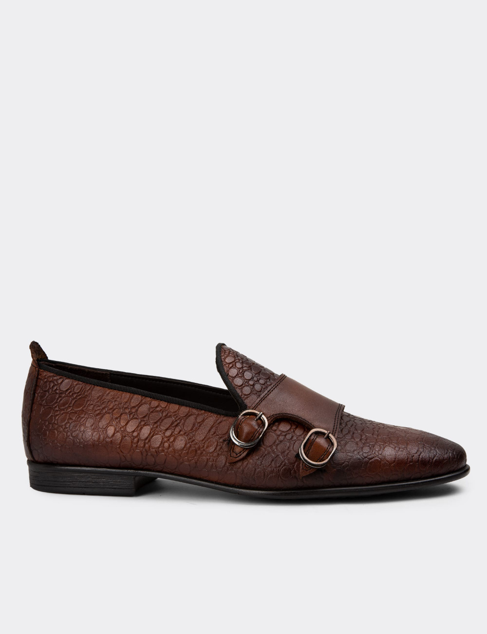 Hakiki Deri Kahverengi Çift Tokalı Erkek Loafer - 01704MKHVC05