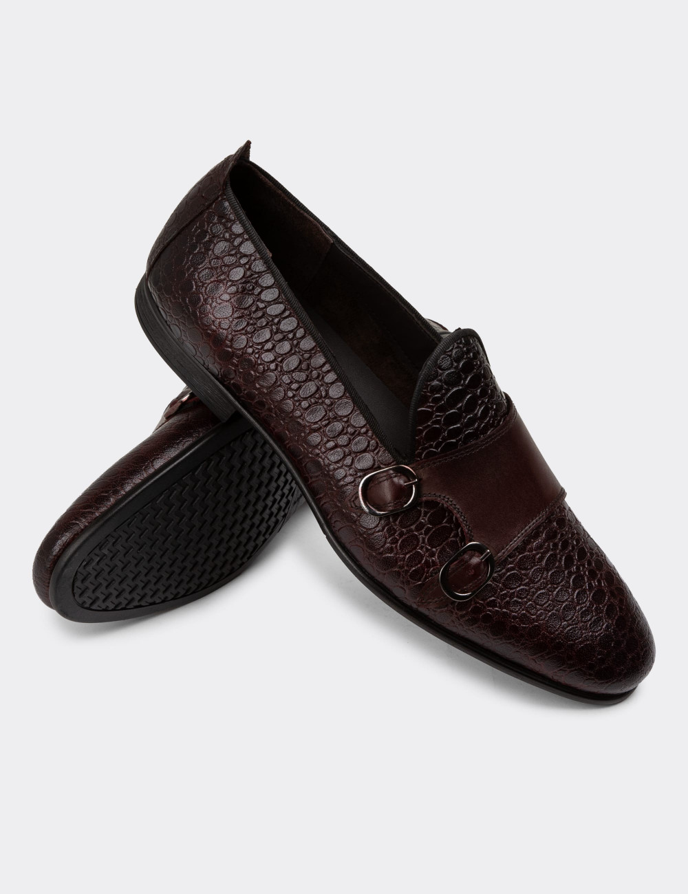 Hakiki Deri Bordo Çift Tokalı Erkek Loafer - 01704MBRDC06