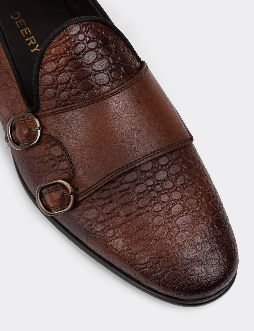Hakiki Deri Kahverengi Çift Tokalı Erkek Loafer - 01704MKHVC05