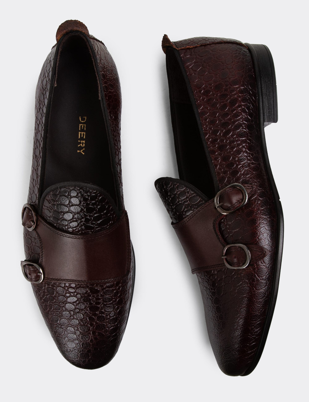 Hakiki Deri Bordo Çift Tokalı Erkek Loafer - 01704MBRDC06
