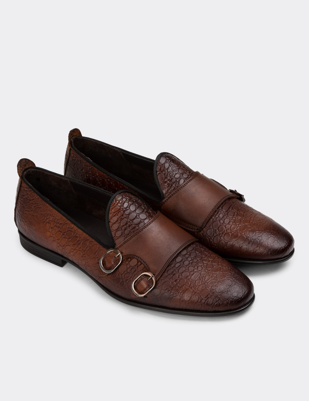 Hakiki Deri Kahverengi Çift Tokalı Erkek Loafer - 01704MKHVC05