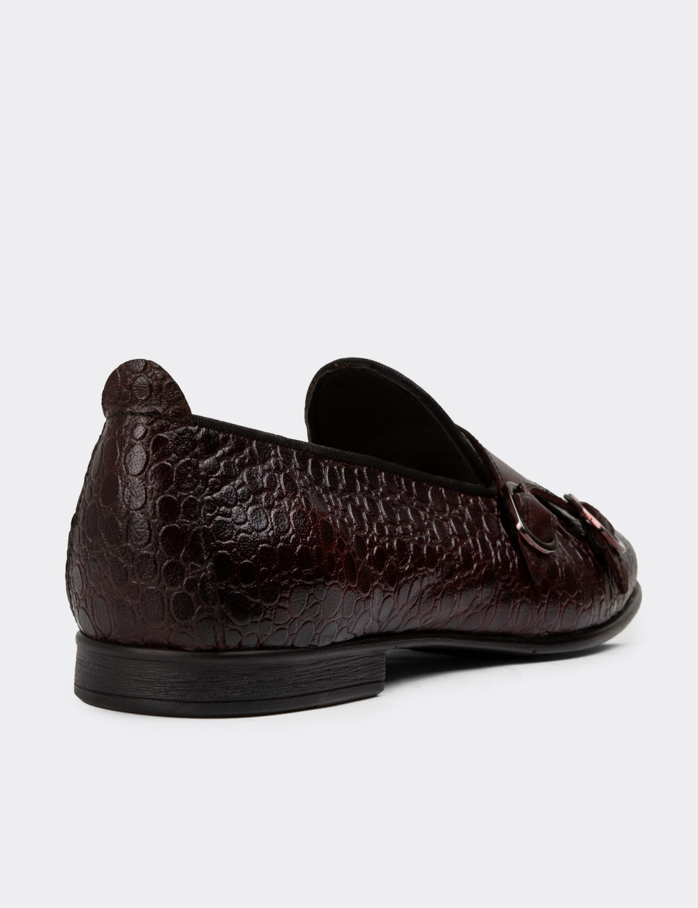 Hakiki Deri Bordo Çift Tokalı Erkek Loafer - 01704MBRDC06