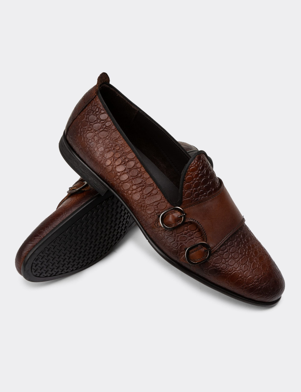 Hakiki Deri Kahverengi Çift Tokalı Erkek Loafer - 01704MKHVC05