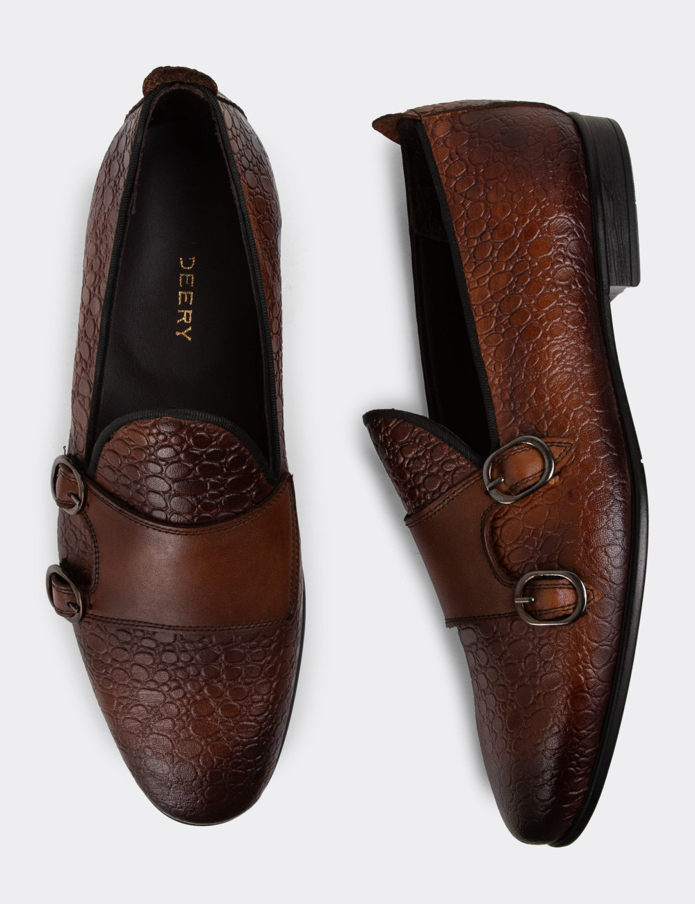 Hakiki Deri Kahverengi Çift Tokalı Erkek Loafer - 01704MKHVC05