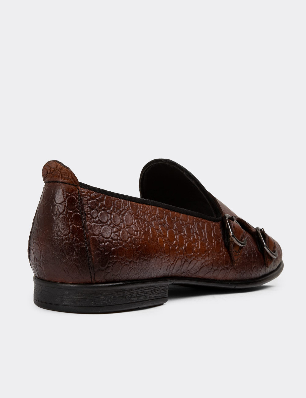 Hakiki Deri Kahverengi Çift Tokalı Erkek Loafer - 01704MKHVC05