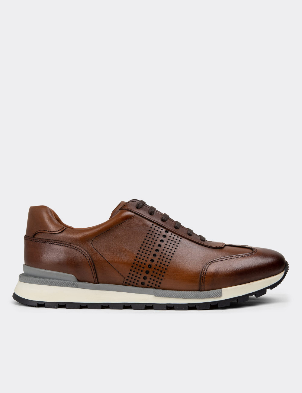 Hakiki Deri Taba Rengi Erkek Sneaker Ayakkabı - 01738MTBAT04