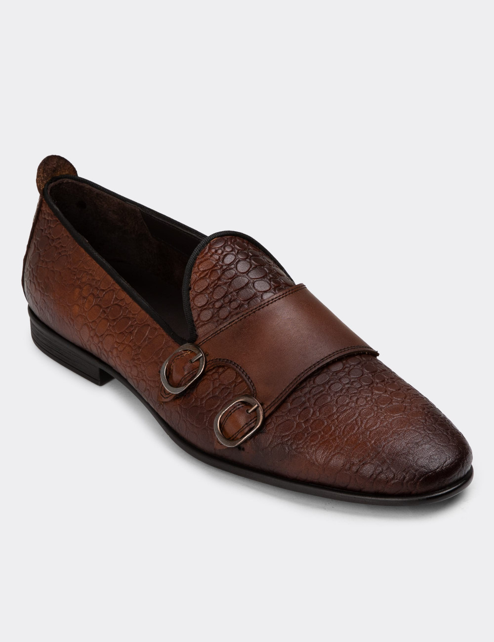 Hakiki Deri Kahverengi Çift Tokalı Erkek Loafer - 01704MKHVC05