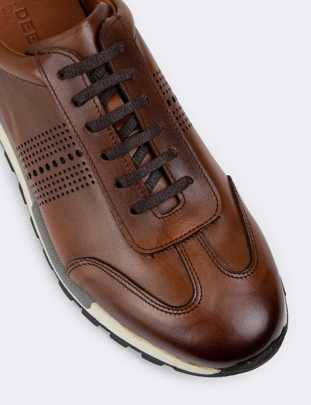 Hakiki Deri Taba Rengi Erkek Sneaker Ayakkabı - 01738MTBAT04
