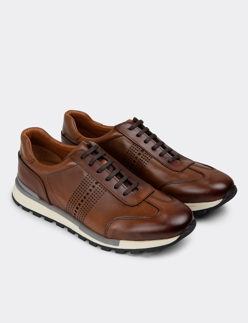 Hakiki Deri Taba Rengi Erkek Sneaker Ayakkabı - 01738MTBAT04