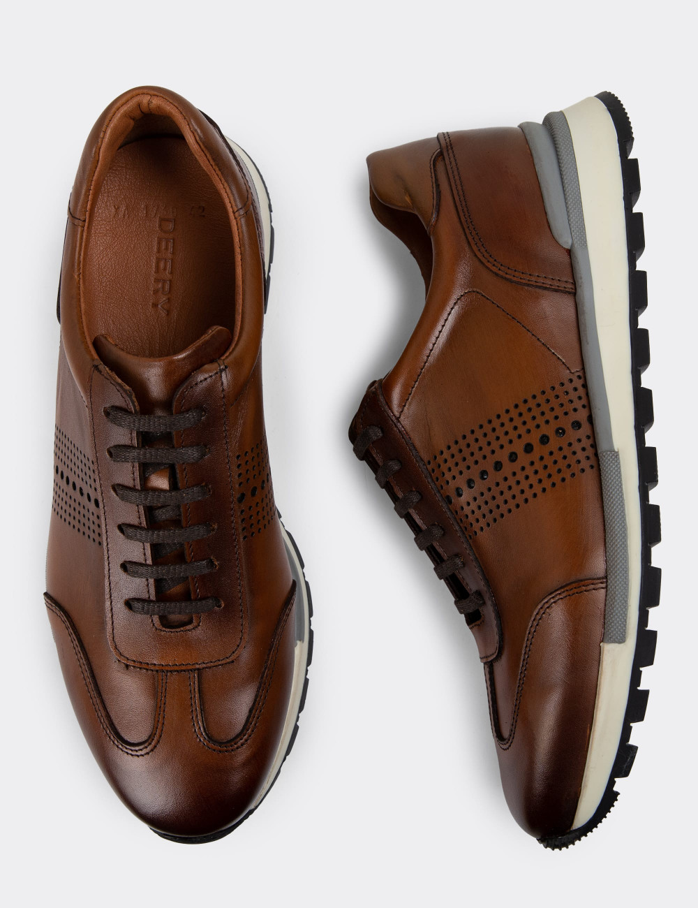 Hakiki Deri Taba Rengi Erkek Sneaker Ayakkabı - 01738MTBAT04
