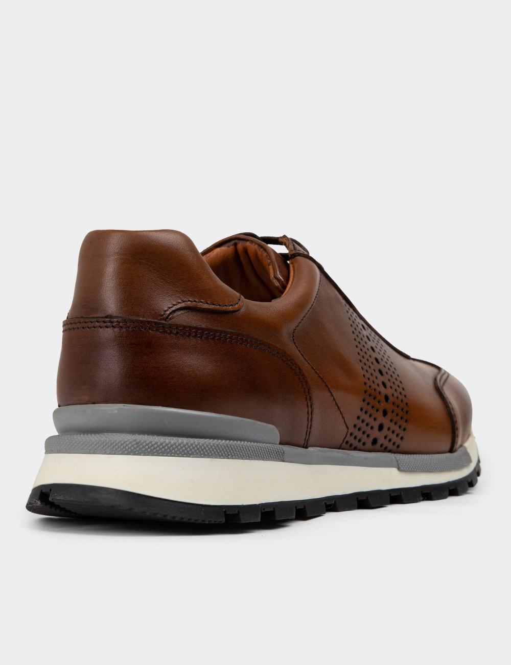 Hakiki Deri Taba Rengi Erkek Sneaker Ayakkabı - 01738MTBAT04