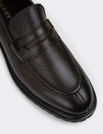 Hakiki Deri Haki Erkek Loafer Ayakkabı - 01878MHAKE01