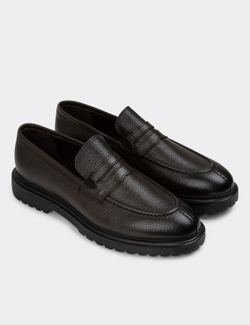 Hakiki Deri Haki Erkek Loafer Ayakkabı - 01878MHAKE01
