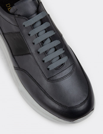 Hakiki Deri Gri Erkek Sneaker Ayakkabı - 01963MGRIE02