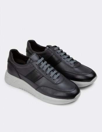 Hakiki Deri Gri Erkek Sneaker Ayakkabı - 01963MGRIE02