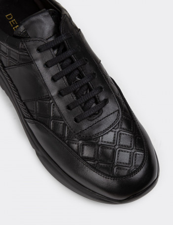 Hakiki Deri Siyah Erkek Sneaker Ayakkabı - 01963MSYHE03