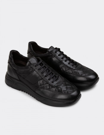 Hakiki Deri Siyah Erkek Sneaker Ayakkabı - 01963MSYHE03